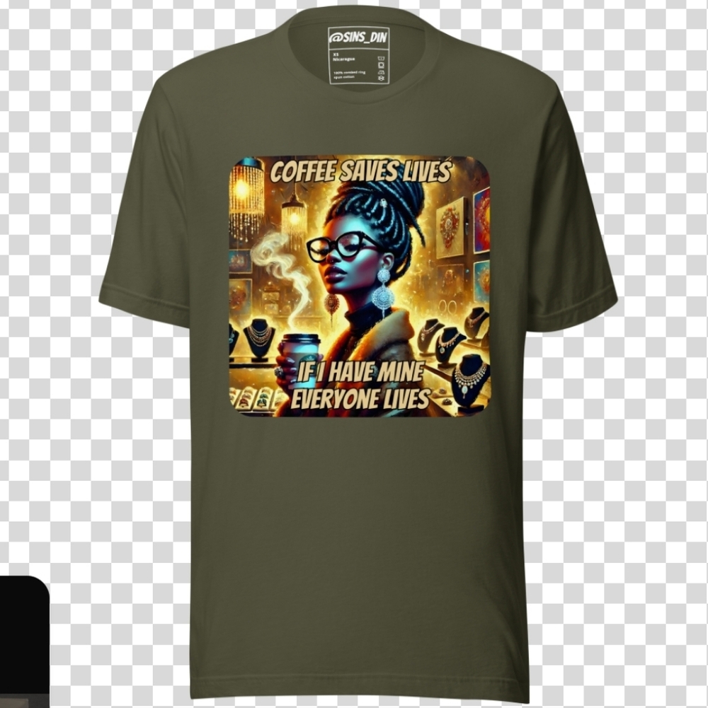 Black Graphic Tee with Coffee Saves Lives Design - Picture 5 of 10